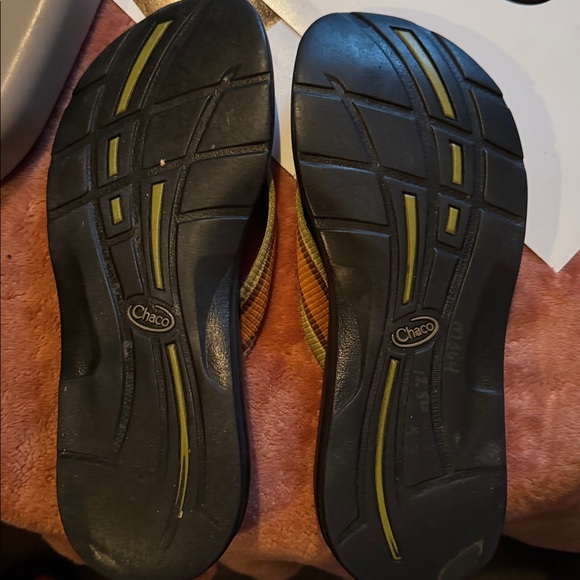 Chaco Black and Brown Flip-Flop Sandals with Striped Straps - Picture 3 of 4